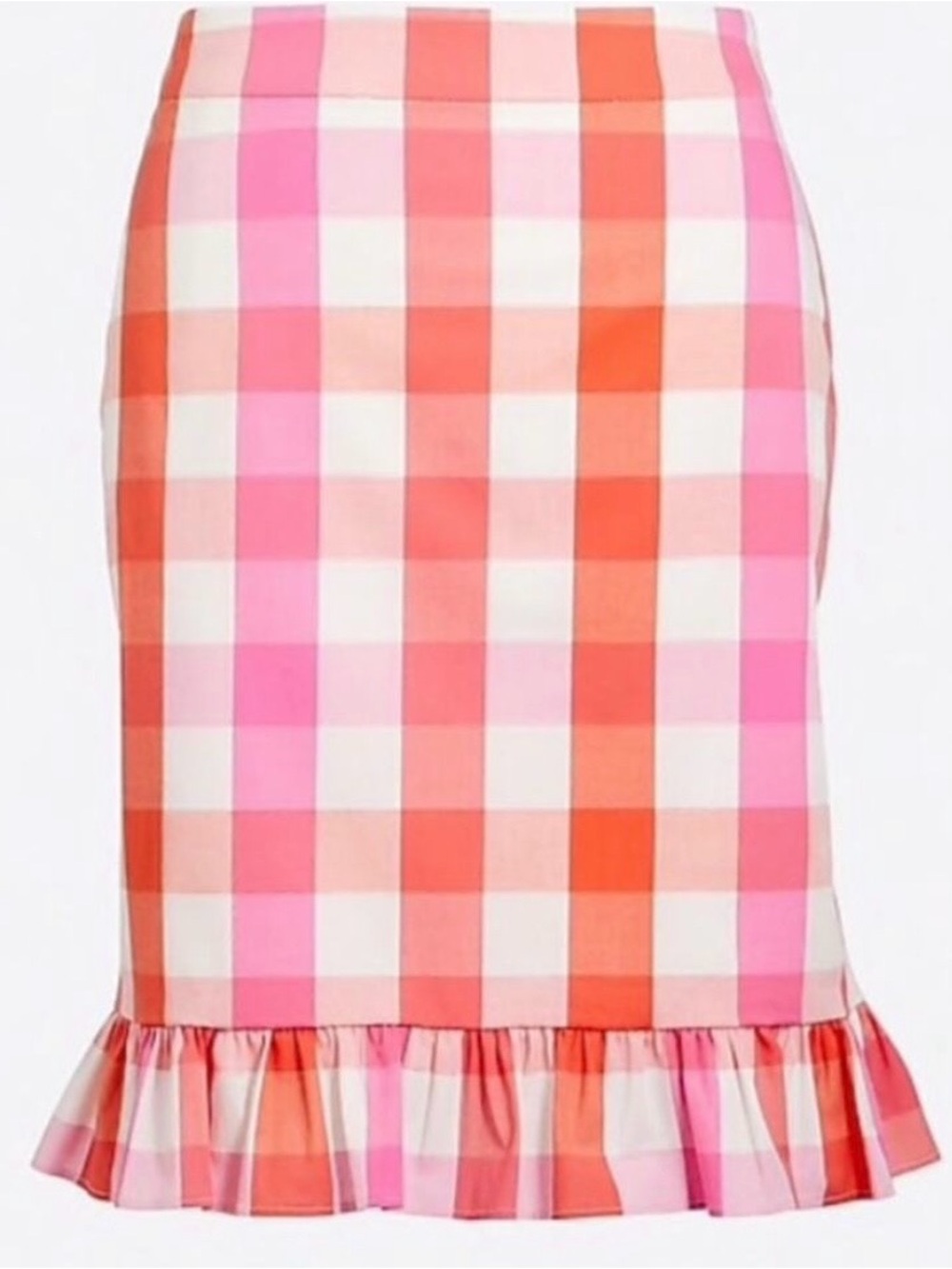 Pink & Coral Gingham Ruffle Hem Women's Pencil Skirt